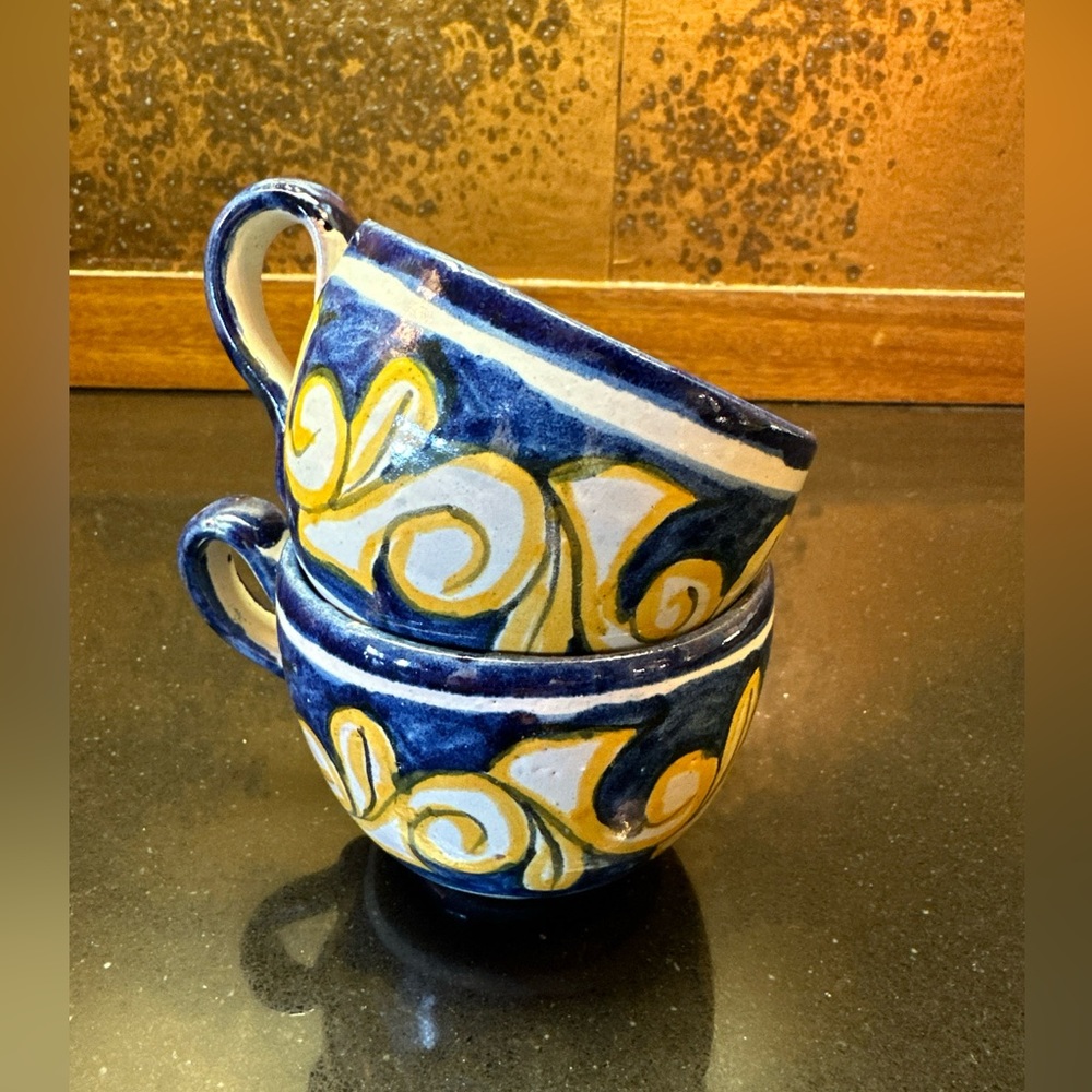 MEXICAN TALAVERA Pottery Set of Two Matching COFFEE TEA CUPS MUGS